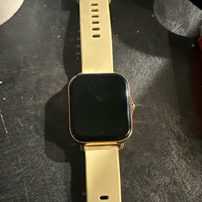 44mm Smartwatch Touchscreen Gold Metal Case Beige Silicone Band Unlocked
