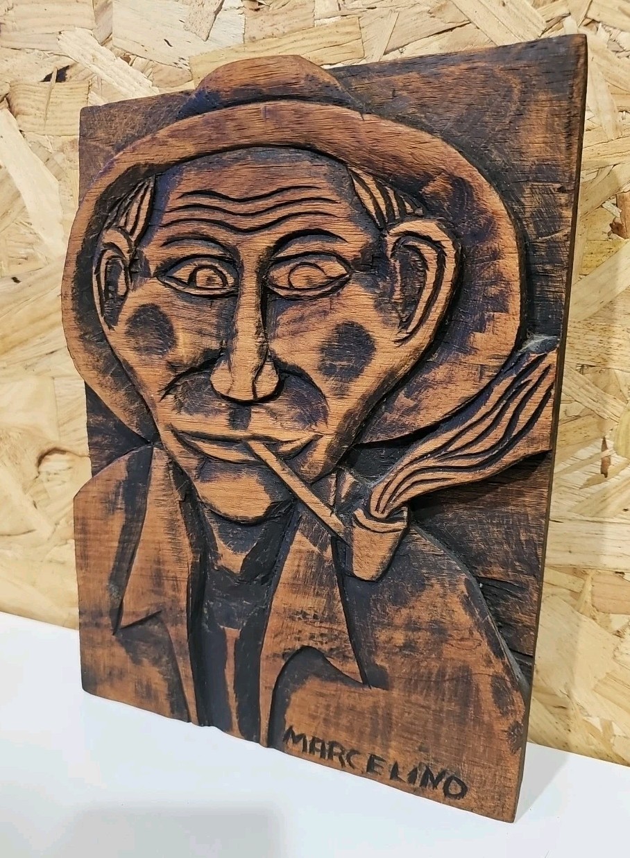 Vintage Hand Carved Crafted Wall Art Portrait Folk Art Marcelino — image 4