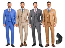 Men's Modern Fit 3-PC Suit, 2-Button, Stretch Fabric, Adjust Waist, , Free Socks