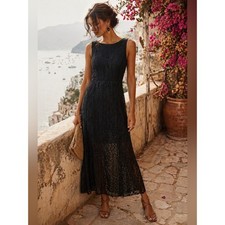 Joie Clair Made in Italy Black Lace Midi Dress Medium Romantic Sheer Overlay
