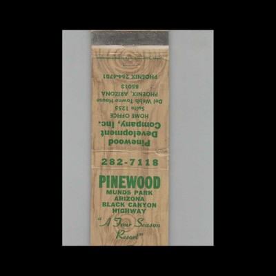 Matchbook Cover Pinewood Munds Park AZ