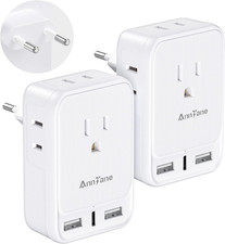 2 Pack European Travel Adapter, Capable of 2 AC Outlets 3 USB Ports Is a US t