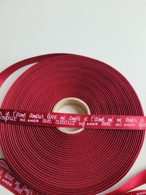 5 Meter Satinband - 1,5 cm - einseitig einseitig bedruckt - neu - bordeauxrot