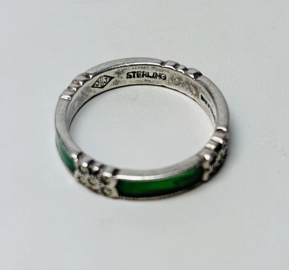 Кольцо Judith Jack из стерлингового серебра 925 пробы с марказитом и зеленой эмалью размер 9,25 - Изображение 2 из 4