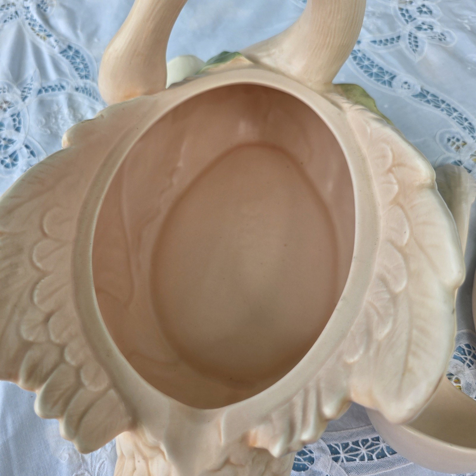 VTG Fitz & Floyd Ceramic Swan Lily Soup Tureen w/ Feather Ladle Lid 1987 3.5 Qt