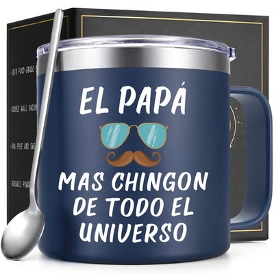 Qtencas Regalo Para Papa, Dad Gifts - El Papa Mas 14 Ounces, Papá-Blue 