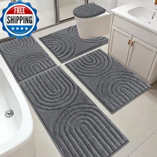 HEBE Bathroom Rugs Set 5 Piece Plush Absorbent Bath Mats for Bathroom...