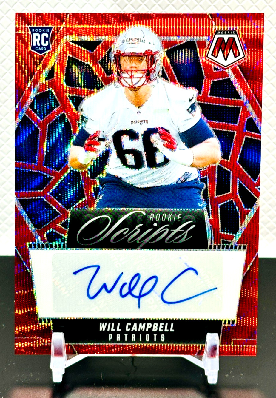 2025 Panini Mosaic Will Campbell RED WAVE PRIZM Rookie Scripts RC Auto PATRIOTS