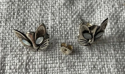 Ohrstecker Silber Katze Augen Perlmutt 80er Vintage - Bild 1 von 3