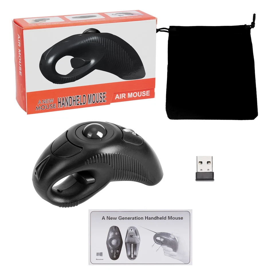 Wireless USB Handheld Finger Trackball Mouse with Laser Pointer Battery Black - Image 2 of 4