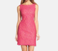 Adrianna Papell Size 8 Lace Lined Sheath Raspberry Cocktail Dress Womens