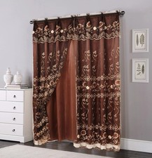 Embroidery Voile Sheer Curtains For home decor Brown