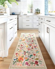 Boho Floral Runner Rug 2x6, Washable Non-Slip Kitchen Rug, Ultra Soft Vintage