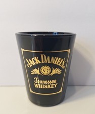 BLACK GLASS SHOT GLASS -JACK DANIELS WHISKEY W/ Gold Lettering 2.25&rdquo;
