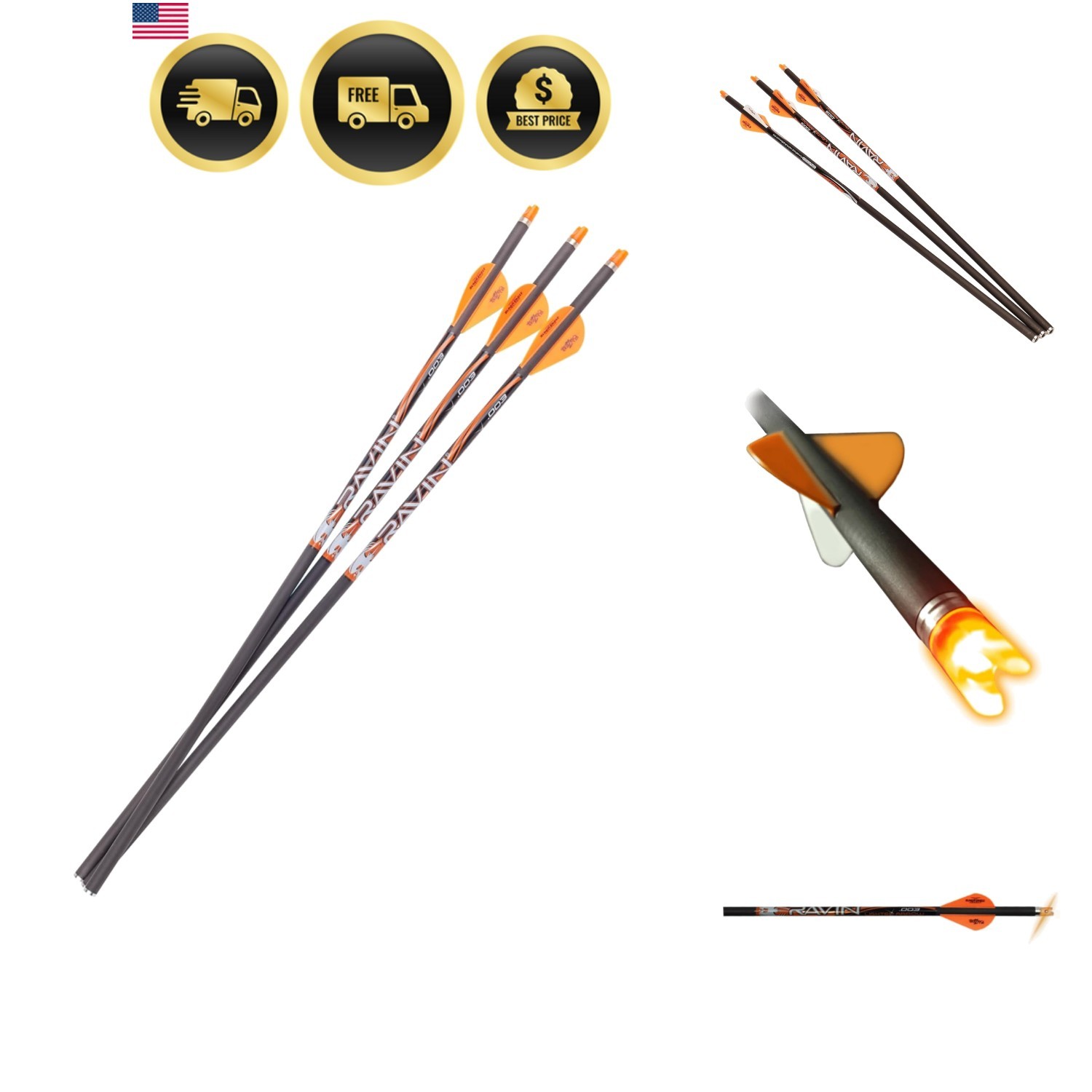 Lot De 6 Nocks Lumineux Pour Arbalète – Allumage Automatique – Vert – Neuf