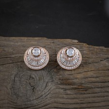 Women Cubic Zirconia Jewelry Round Ear Stud Earrings Fashion Rose Gold Plated