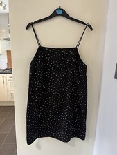 TOPSHOP Black Polka Dot Cami Mini Summer Dress UK 10