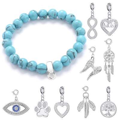 Synthetisch Türkis Edelstein Stretch Armband mit Charm erstellt mit Zirkondia 