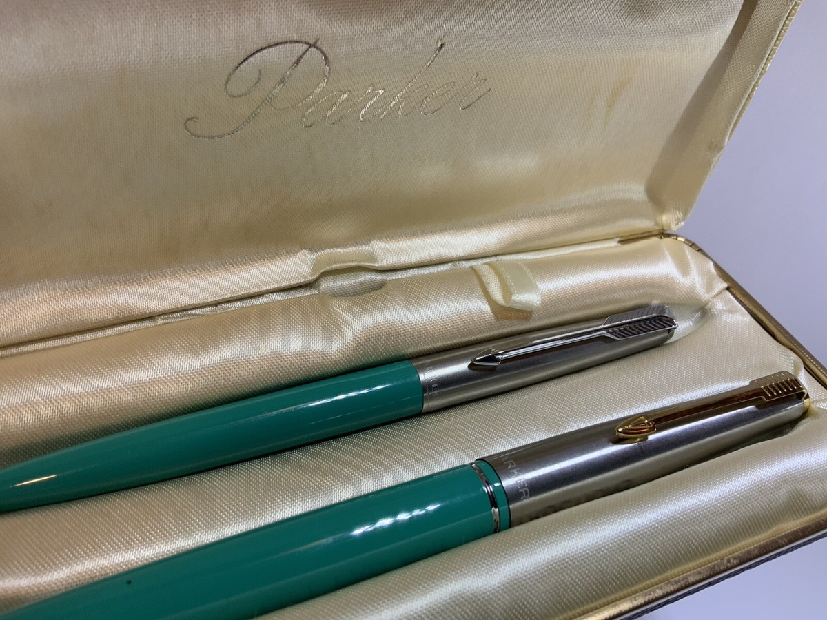 Vintage 1950's Vista Blue Turquoise Parker 61 Pen And Pencil Set