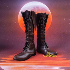 1/4MSD 1/3 Uncle BJD Military Shoes Knight Long Boots 3 Buckles Lace-up Brown