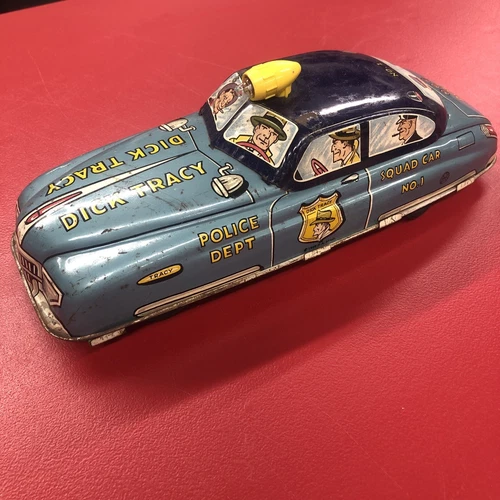 Rare Vintage Marx Tin Friction SCARCE BLUE Dick Tracy Police Squad Car 1949!