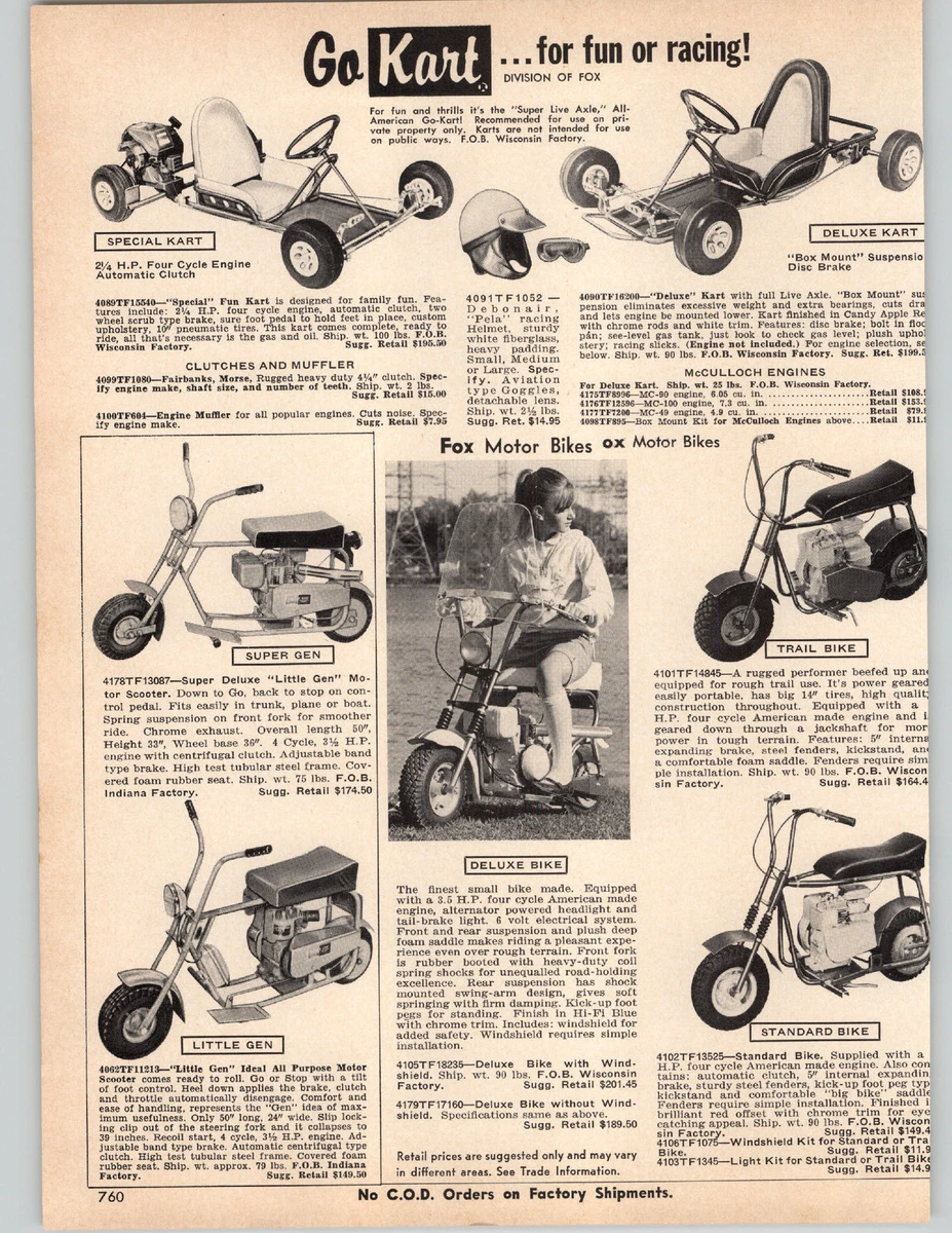 1967 PAPER AD Fox Mini Bikes Super Little Gen Motor Bike Go Kart