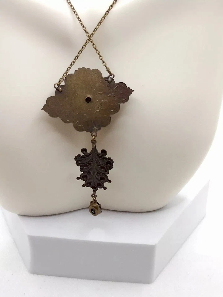 Colar de pedras preciosas estilo designer vitoriano bronze tom roxo resina joias - Imagem 4 de 4