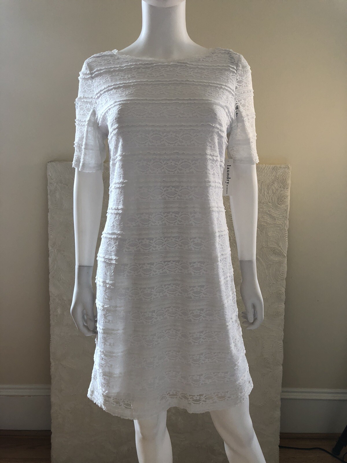 LAUNDRY SHELLI SEGAL White Lace Vintage Retro Day Night Casual Coastal Dress 8