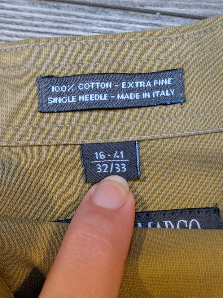 Camisa de vestir de diseñador Italia MONDO DI MARCO para hombre 16 32/33 TAN algodón extra fino Foto 3 de 4