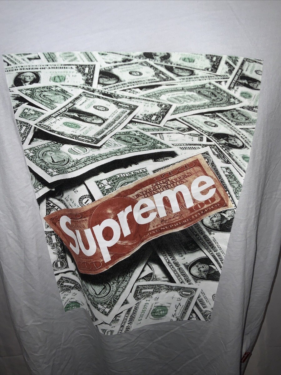 SUPREME Grip Digital Dollars Money Print T-Shirt White Short