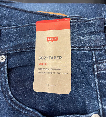 Levis 502 Taper Mens Stretch Jeans 34X32 Dark Blue #0652 W34L32