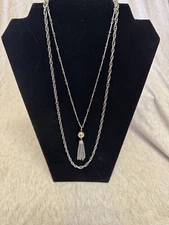 Vintage, Silver Tone, Art Deco Revival, Double Strands, Tassel Pendant Necklace.