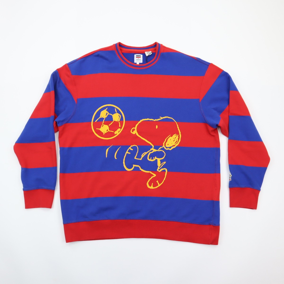 LEVI's x Peanuts Bold Striped Sweatshirt Snoopy Soccer Blue Red L LARGE  NWT