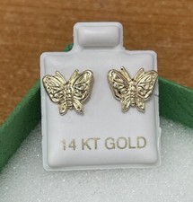 14k Solid Gold Big Butterfly Stud Earrings With Safety Backing