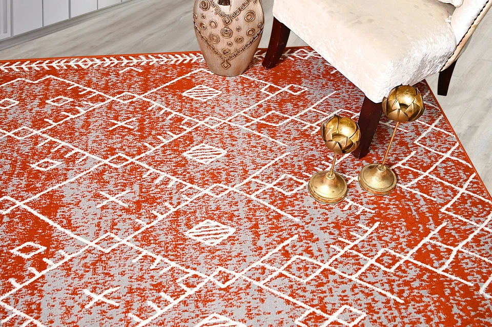 Trellis Bohemian - 2'x4' Rust, Moroccan Faded Transitional Area Rug - 511 - Image 4 of 4