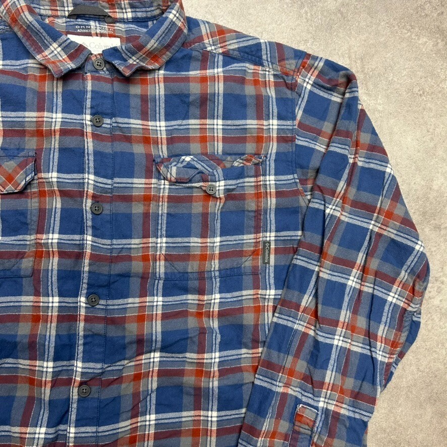 Columbia Omni Wick Checkered Shirt Mens XL Tall Flannel 100% Cotton Top, Blue image 4