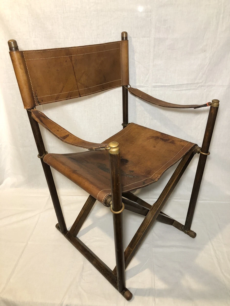 French Rosewood Leather Brass Folding Director Chair