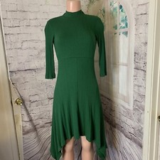 Anthropologie Building 18 Dress Women SZ XS Green Stretch Ribbed Asymmetrical