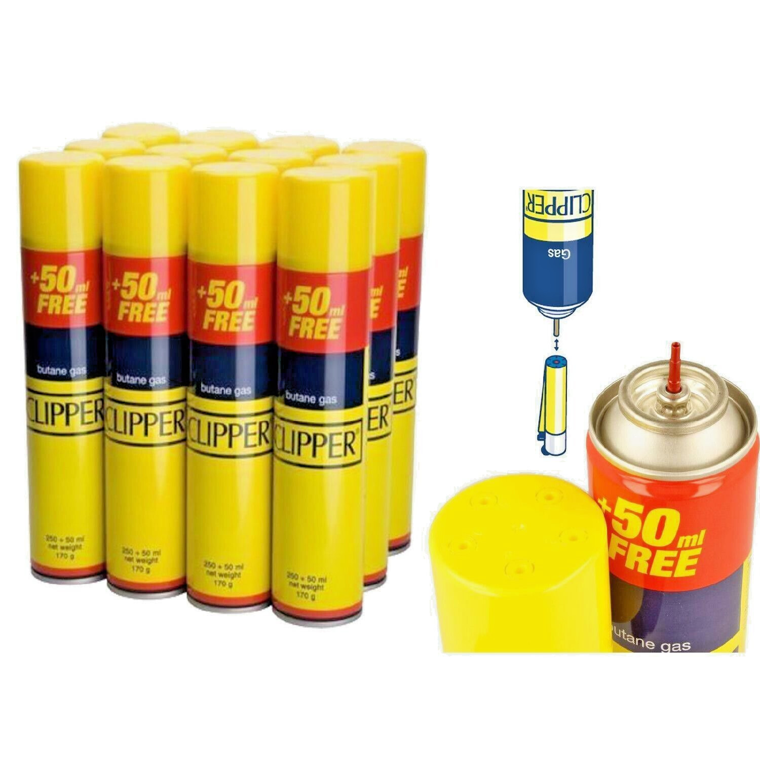 CLIPPER GAS Refill Universal Lighter Fuel Fluid Refill 300ML -Genuine Pack of 12