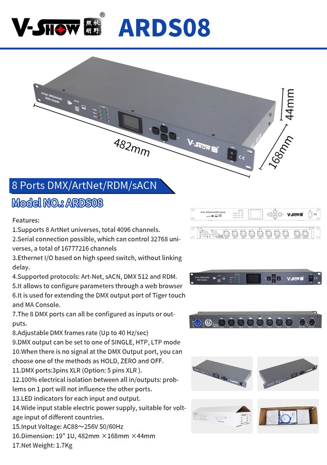 VShow New Upgraded 8 Port DMX/Artnet/RDM Console for Stage Light | eBay