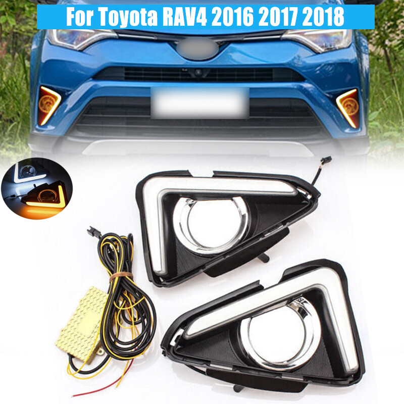 Luz de circulación diurna LED antiniebla lámpara de señal de giro para Toyota RAV4 2016-2018