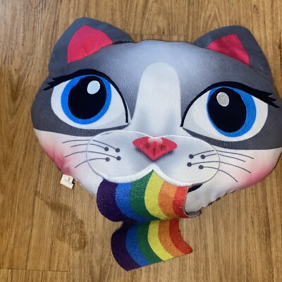 Rainbow Kitty Large Throw Plush Pillow Kids Cat snapchat filter