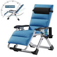 Zero Gravity Chair w/Cup Holder, Adjustable Patio Lounge Chair Padded Headrest