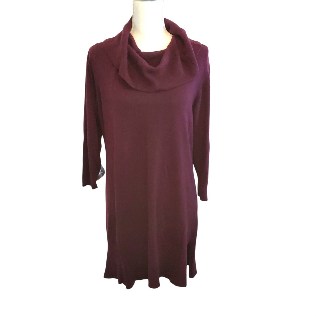 Ruby Ribbon Womens Tunic Sweater Wine Side Slits Cowlneck Purple Sz Medium Soft
