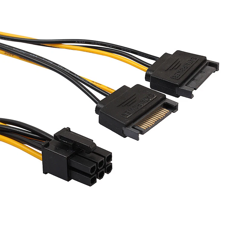 Dual SATA 15 pin Male M to Pci-e 6 Pin Female F Video Card Power Cable CORD PC - Image 4 of 4