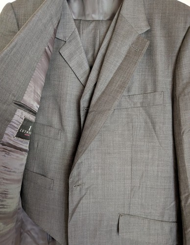Lutwyche Savile Row Solid Gray Full Canvas 3-Piece Suit + Extra Pants US44 - Picture 2 of 16