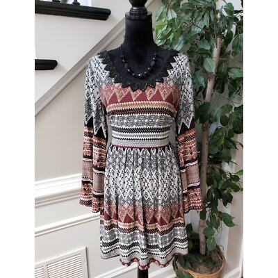 Alya Sheath Dress Women's Medium Multi Boho Aztec Bell Sleeve Beaded Scoop Neck | eBay Alya Sheath Dress Women's Medium Multi Boho Aztec Bell Sleeve Beaded Scoop Neck | eBay