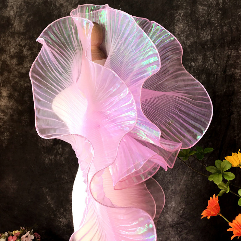Lace Ruffle Frill Edging Trimming Fabric Holographic Mesh Pleated Costume