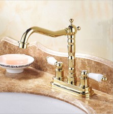 Golden Brass Ceramic Handle 4" Centerset Bathroom Sink Faucet Mixer Tap 2nf431