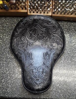 100% Hand Tooled And Stitched  Bobber, Chopper Seat.  Black Filigree